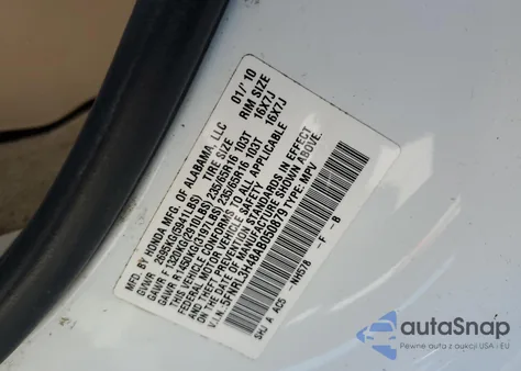 2010 Honda Odyssey Ex z USA, uszkodzony, nr VIN 5FNRL3H48AB050879